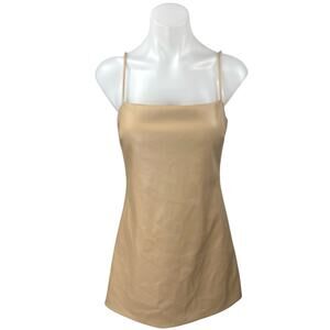 Bardot Gold Tan Faux Vegan Leather Sleeveless Cami Camisole Mini A-Line Dress S